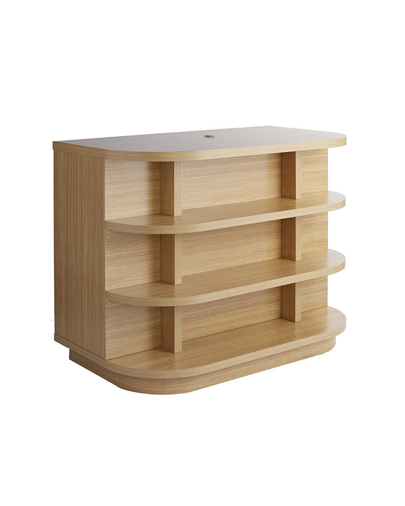 Walker - Reception desk in wood - Built-in product shelves